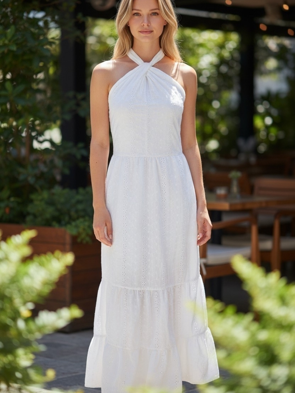 Jessica Simpson White Halter Maxi Dress